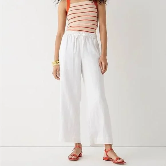 NWT J CREW Wide-leg Seaside Pant in Linen White Size XS - Picture 1 of 10